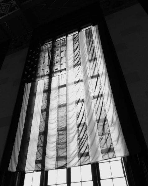 American flag hanging on Durham