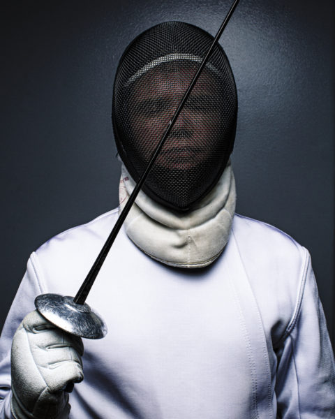James Askew in his fencing attire